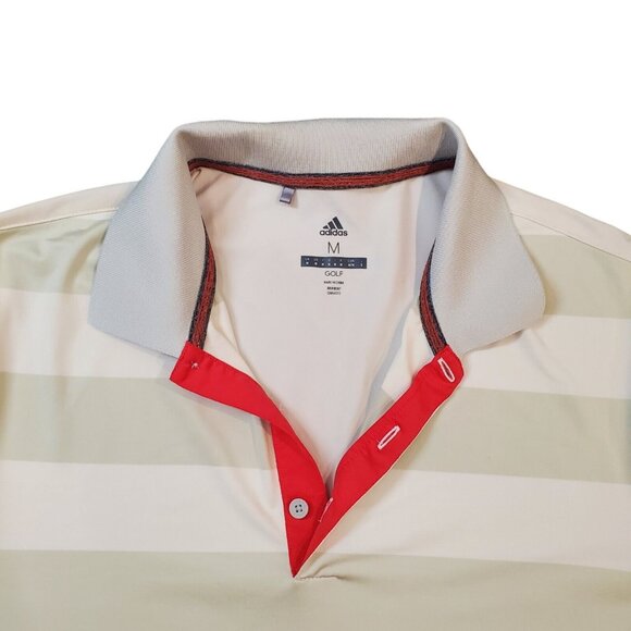 Adidas Golf Polo Shirt Mens Size Medium White Grey Striped Stretch Performance - Picture 8 of 11